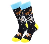 BONANGEL Men's Dress Socks, Colorful Fancy Novelty Funny Casual Combed Cotton Crew Socks, Mid Calf, Size 6-11, 1 Pair-OuterSpace1