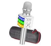 BONAOK Wireless Bluetooth Karaoke Microphone with Colorful LED Lights, 4 in 1 Karaoke Machine Player Recorder Portable Microphone, Kids for Android/iOS/PC (Silver)