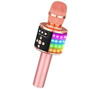 Bonaok wireless Bluetooth karaoke microphone with controllable LED lights, portable karaoke machine speaker, birthday gift, party / travel toy for iPhone, iPad, Android, PC (rose gold)