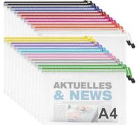 BONAVCY A4 Zip Plastic Wallets, 24 PCS Mesh Zipper File Folders, Waterproof Lock Bag for School Office Travel Receipts Storage