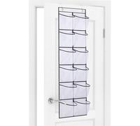 BONAVCY Over the Door Shoe Storage, Hanging Shoe Rack Organiser with 12 Large Mesh Pockets for Wardrobe Door Tidy, White