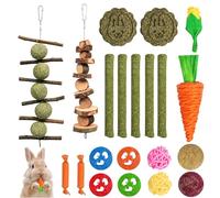 BONAVCY Rabbit Chew Toys Set, Natural Small Animal Play Toys for Rabbit Guinea Pig Hamster, Including Timothy Grass Balls, Grass Sticks, Woven Carrot, Woven Corn
