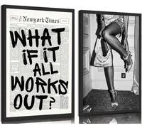 Bonbeau 2Pcs Retro Black And White Newspaper Poster What If It All Works Out Canvas Wall Art Positive Affirming Quote Minimalist Prints Painting For Home Bedroom Dorm Wall Decor 16X24inch Unframed
