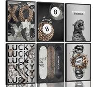 Bonbeau 6Pcs Eastern Print Trendy Leopard Print Wall Art Set, Cheetah Prints Room Decor, Bible Verse Art Prints, Trendy Decor for Bedroom, Living Room, Lucky 8 Ball Aesthetic Posters 22X28cm Unframed