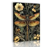 Bonbeau Vintage Wall Art Canvas Nature Flower Paintings Wall Decor, Botanical Dragonfly Art Print for Living Room Bedroom Bathroom Home Pictures Decor (Dragonfly Art Print, 30X40cm, Framed)