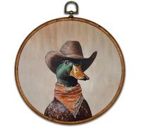 Bonbeau Western Hunting Round Wall Art Decor, Retro Duck Neutral Canvas Frame Artwork Prints, Rustic Vintage Country Round Wall Hanging Decorations for Home Farmhouse Bedroom 26cm Framed