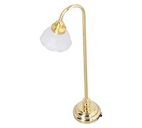 Bonbela 1/12 Scale Miniature Dollhouse Floor Lamp Vintage Look Warm Light Metal Base & Plastic Shade with Built-In Battery for Dollhouse Bedroom Living Room DIY