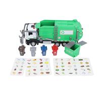 Bonbela 1:32 Garbage Truck Toy Waste Collection Vehicle Model Recycling Truck with Lights Sounds Opening Doors Dumpster 4 Trash Bins for Kids Educational Play