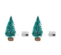 Bonbela 10Pcs Dollhouse Christmas Tree Mini Xmas Tree Decor 1:12 Scale with Flashing Lights & Simulative Snow for Doll House Village Home Decoration