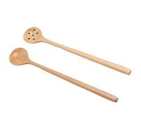 Bonbela 2 Tablespoons Package, Japanese -Style Wooden Spoon, Small Thin Long Handle, Round Mouth, Mixing and Service for Beech Wooden Spoon