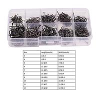 Bonbela 500Pcs High Carbon Steel Fishhooks, Barbed Circle Fishing Hooks Set Size 3 to 12, with 10 Compartments Pulley Box for Saltwater Freshwater Carp (Black flattened Iseni No. 3-12, 500 pieces (50)