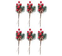 Bonbela 6 pieces artificial pine branches with red berries and coni, decorative