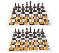 Bonbela Chess Game Set 2 Sets with Foldable Board for Kids Adults | Plastic Pieces, Portable 9.65x9.84in Board, Brown and Wood Colors, Ideal for Travel or Family Fun
