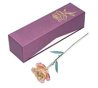 Bonbela Cute Gblelen Rose 32 × 9 × 9 24k Coating Flower White Rose Green Leaf Sole Decoration for Valentine's Day Single Vase Room Decor
