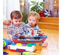Bonbela Electric Marine Fire Protection Toy Boat with Music Light Water Spray Children Model, Made of Qualified Plastic, Safe for Babies, Educational Gift, Crane Swing, Water Spout Swing