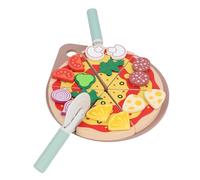 Bonbela Kids Pizza Cutting Playset, Fun Kitchen Educational Wooden Toy with Traditional Toppings, Gift for Ages 3 and Up, Improves Hand Eye Coordination