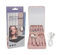 Bonbela Makeup Brush Set with Mirror Makeup Organizer Multifunctional Cosmetic Brushes Kit with Rotatable Foldable LED Mirror for Home Dormitory Travel