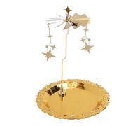 Bonbela Rotating Spinning Twirling Candle Holder Stainless Steel Gold Metal No Battery Needed with Elegant Storage Tray for Home Decor Wedding Party (Stars)