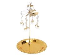 Bonbela Rotating Spinning Twirling Candle Holder Stainless Steel Gold Metal No Battery Needed with Elegant Storage Tray for Home Decor Wedding Party (Snowflake Deer)