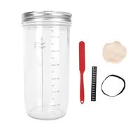 Bonbela Sour Dough Starter Jar Glass Sour Dough Start Kit 24oz Spatula Glass Cloth Cover Feeding Line Marker Temperature Marker for Baking Start