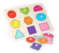 Bonbela Wooden Puzzle, Kids Early Learning Educational Toy with Grasping Handle, Bright Colors and Geometric Shapes for Children Over 3 Years Old