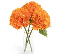 BonBloom's Fall Decor,3 Pcs Orange Hydrangea Artificial Flowers Latex Real Touch Faux Hydrangeas Lifelike Fake Hydrangea Flowers for Wedding Bouquet Party Table Centerpieces Outdoor Home Decor