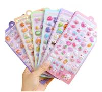 BONBON Drop Kawaii 3D Puffy Stickers, Pastel Colors, Cute Animal and Food Designs, 5 Sheets