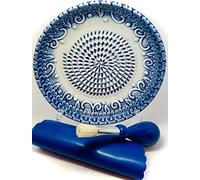 BonCera, All-in-one 4pcs Premium Ceramic Garlic Grater Set - HandMade, Yellow Glazed Design Grater Plate w/Garlic Peeler, Gathering Brush, Display Stand, It's also grating Turmeric, Ginger, and more,