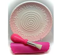 BonCera, All-in-one 4pcs Prime Ceramic Garlic Grater Set - HandMade, Pink Garlic Design Grater Plate w/Garlic Peeler, Gathering Brush, Display Stand, It's also grating Turmeric, Ginger, and more,