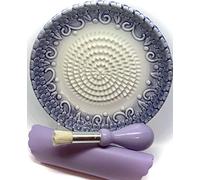 BonCera, All-in-one 4pcs Prime Ceramic Garlic Grater Set - HandMade, Purple Emboss Design Grater Plate w/Garlic Peeler, Gathering Brush, Display Stand, It's also grating Turmeric, Ginger, and more,