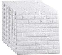 BonChoice 10Pcs 34.5×38cm 3D DIY Tile Brick Wall Stickers Self-Adhesive Wallpaper Decals PE Foam for Living Room Bedroom Children's Room Boy/Girl (White #1)