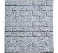 BonChoice 10Pcs 70×77cm 3D DIY Tile Brick Wall Stickers Self-Adhesive Wallpaper Decals PE Foam for Living Room Bedroom Children's Room Boy/Girl (Grey)