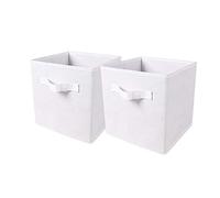 BonChoice Foldable Storage Cubes Boxes Pack of 2 with Handle for Home Organization, Fabric Wardrobe Storage Box Organizer Basket Bins for Clothes Beddings Toys Towels, Collapsible & Durable (White, 2)