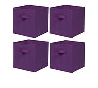 BonChoice Foldable Storage Cubes Boxes Pack of 4 with Handle for Home Organization, Fabric Wardrobe Storage Box Organizer Basket Bins for Clothes Beddings Toys Towels, Collapsible & Durable Purple