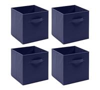 BonChoice Foldable Storage Cubes Boxes Pack of 4 with Handle for Home Organization, Fabric Wardrobe Storage Box Organizer Basket Bins for Clothes Bedding Toys Towels, Collapsible & Durable Dark Blue