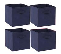 BonChoice Foldable Storage Cubes Boxes Pack of 4 with Handle for Home Organization, Fabric Wardrobe Storage Box Organizer Basket Bins for Clothes Toys Towels, Collapsible&Durable Dark Blue