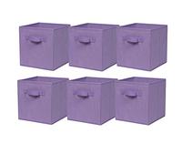 BonChoice Foldable Storage Cubes Boxes Pack of 6 with Handle for Home Organization, Fabric Wardrobe Storage Box Organizer Bins for Clothes Bedding Toys Towels,Collapsible & Durable Light Purple