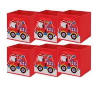 BonChoice Foldable Storage Cubes Boxes with Handle for Home Organization, Fabric Wardrobe Storage Box Organizer Basket Bins for Clothes Beddings Toys Towels, Collapsible & Durable (6, Red Truck)