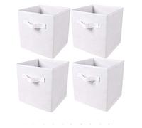 BonChoice Pack of 4 Foldable Storage Cubes Boxes with Handle for Home Organization, Fabric Wardrobe Storage Box Organizer Basket Bins for Clothes Beddings Toys Towels, Collapsible & Durable (White, 4)