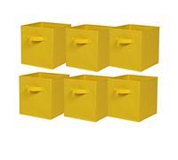 BonChoice Foldable Storage Cubes Boxes with Handle Pack of 6 for Home Organization, Fabric Wardrobe Storage Box Organizer Basket Bins for Clothes Beddings Toys Towels, Collapsible & Durable Yellow