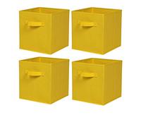 BonChoice Foldable Storage Cubes Boxes with Handle Pack of 4 for Home Organization, Fabric Wardrobe Storage Box Organizer Basket Bins for Clothes Bedding Toys Towels, Collapsible & Durable Yellow