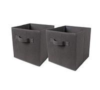 BonChoice Foldable Storage Cubes Boxes Pack of 2 with Handle for Home Organization, Fabric Wardrobe Storage Box Organizer Basket Bins for Clothes Bedding Toys Towels, Collapsible & Durable Dark Grey