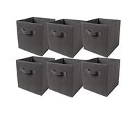 BonChoice Foldable Storage Cubes Boxes Pack of 6 with Handle for Home Organization, Fabric Wardrobe Storage Box Organizer Basket Bins for Clothes Bedding Toys Towels, Collapsible & Durable Dark Grey