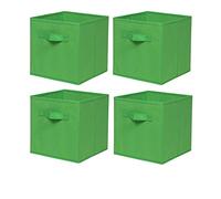 BonChoice Foldable Storage Cubes Boxes with Handle Pack of 4 for Home Organization, Fabric Wardrobe Storage Box Organizer Basket Bins for Clothes Beddings Toys Towels, Collapsible & Durable Green