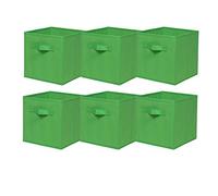 BonChoice Foldable Storage Cubes Boxes with Handle Pack of 6 for Home Organization, Fabric Wardrobe Storage Box Organizer Basket Bins for Clothes Beddings Toys Towels, Collapsible & Durable Green