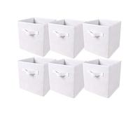 BonChoice Foldable Storage Cubes Boxes with Handle Pack of 6 for Home Organization, Fabric Wardrobe Storage Box Organizer Basket Bins for Clothes Beddings Toys Towels, Collapsible & Durable (White, 6)