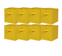 BonChoice Foldable Storage Cubes Boxes with Handle Pack of 8 for Home Organization, Fabric Wardrobe Storage Box Organizer Basket Bins for Clothes Beddings Toys Towels, Collapsible & Durable Yellow
