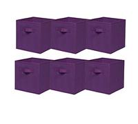 BonChoice Pack of 6 Foldable Storage Cubes Boxes with Handle for Home Organization, Fabric Wardrobe Storage Box Organizer Basket Bins for Clothes Beddings Toys Towels, Collapsible & Durable Purple