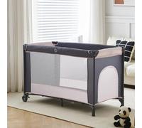 BonChoice Portable Travel Cot Crib Bed Playpen for Baby & Toddlers, Foldable with Wheels&Carry Bag Included Nursery Center Play Yard(Simple Pink)