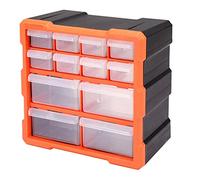 Bond Hardware 12 Drawer Organiser for DIY Tool Bits Plastic Storage Units - Workshop Screws and Small Parts Cabinet or Office Stationary Craft Box Black/Orange